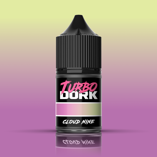 bottle of purplish pink to light greenish yellow turboshift paint (Cloud Nine)