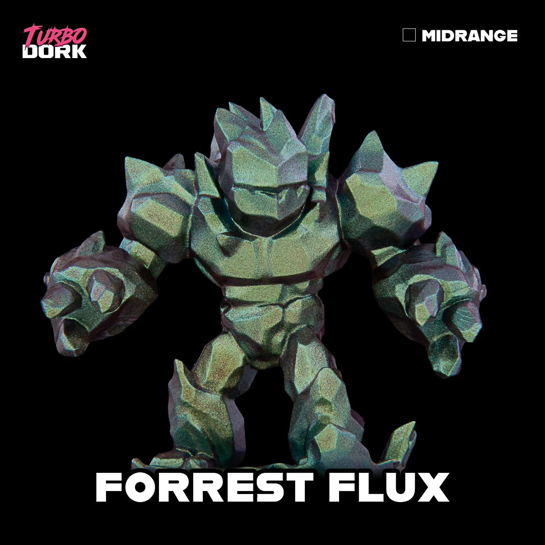 model painted with yellowish green through bluish green to purple turboshift paint (Forrest Flux)