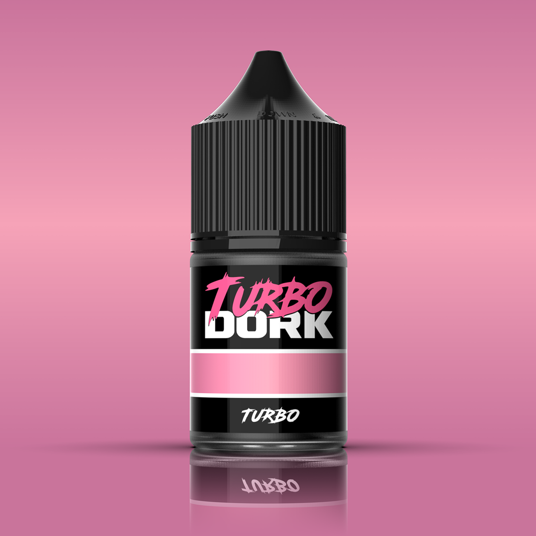 bottle of purplish pink metallic paint (Turbo)