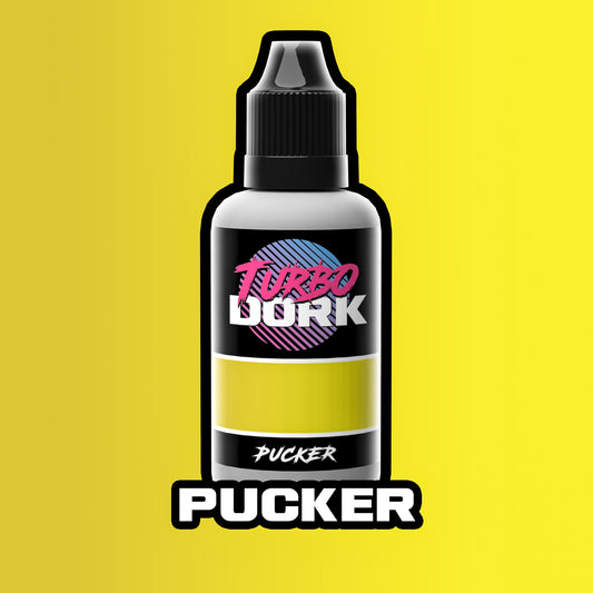bottle of bright yellow metallic paint (Pucker)
