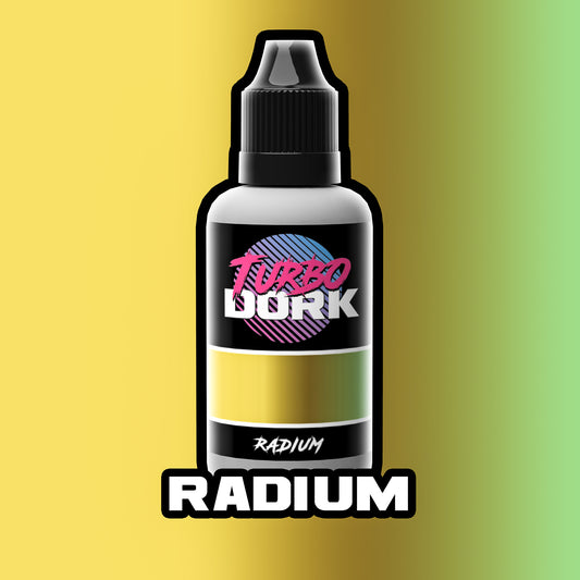 bottle of green and yellow turboshift paint (Radium)